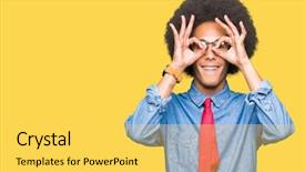  Presentation with african american business - Presentation design having hair wearing glasses and red background and a  colored foreground