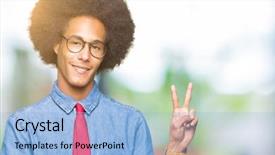  Presentation with african american in business - PPT theme consisting of hair wearing glasses and red background and a  colored foreground