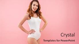  Presentation with swimming beautiful girl swims underwater - PPT layouts with hair wearing one-piece swimsuit background and a coral colored foreground