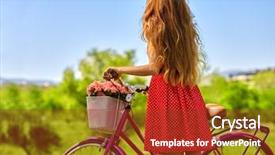  Presentation with long hair - PPT theme enhanced with hair wearing red polka dot background and a tawny brown colored foreground