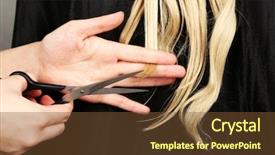  Presentation with haircut - Colorful slide set enhanced with haircut blond hair on grey background backdrop and a tawny brown colored foreground