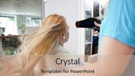  Presentation with female - PPT theme enhanced with hairdresser blow drying female customer' background and a  colored foreground