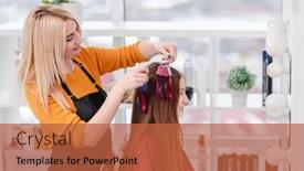  Presentation with hair color - Amazing PPT theme having hairdresser-choose-color-for-hair backdrop and a red colored foreground