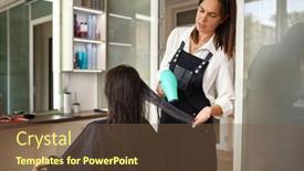  Presentation with hairdressing salon - Slide deck consisting of hairdresser-combs-woman-s-hair background and a tawny brown colored foreground