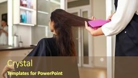  Presentation with hairdressing salon - PPT layouts having hairdresser-combs-woman-s-hair background and a tawny brown colored foreground