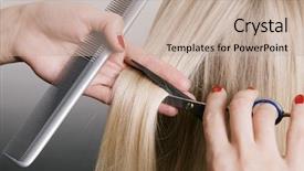  Presentation with hair - Slides with hairdresser cutting blonde hair closeup background and a mint green colored foreground