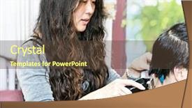  Presentation with hair salon - Colorful PPT layouts enhanced with hairdresser cutting hair in her backdrop and a  colored foreground