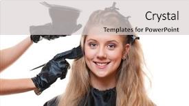  Presentation with hair tools and hairdressing concept - Theme featuring hairdresser doing hair dye isolated background and a light gray colored foreground