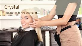  Presentation with hair salon - Cool new slides with hairdresser drying blonde's hair at salon backdrop and a cream colored foreground
