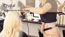  Presentation with hair salon - Slide deck consisting of hairdresser drying blonde's hair at salon background and a lemonade colored foreground