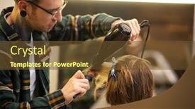  Presentation with haircut - Beautiful theme featuring hairdresser-drying-customer-s-hair backdrop and a tawny brown colored foreground