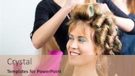  Presentation with curling - Theme enhanced with hairdresser-hair-stylist-curling-hairs background and a  colored foreground