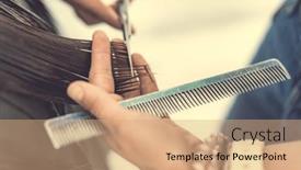  Presentation with hair salon - Slides enhanced with hairdresser-hands-with-scissors-make background and a  colored foreground