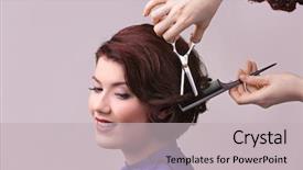  Presentation with haircut - Amazing PPT layouts having hairdresser making beautiful haircut backdrop and a light gray colored foreground