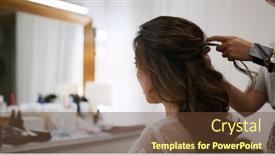  Presentation with beauty salon - Beautiful PPT layouts featuring hairdresser making hairstyle on bride in beauty salon backdrop and a tawny brown colored foreground