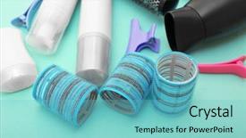  Presentation with turquoise - Amazing PPT theme having hairdresser set with various accessories on turquoise background backdrop and a seafoam green colored foreground