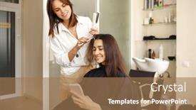  Presentation with hair - Audience pleasing PPT theme consisting of hairdresser-straightens-woman-s-hair backdrop and a coral colored foreground