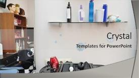  Presentation with hair tools and hairdressing concept - Slide deck enhanced with hairdresser tools in hair salon background and a  colored foreground