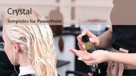  Presentation with hair salon - Cool new presentation with hairdresser using balsam on blonde's hair at salon backdrop and a coral colored foreground