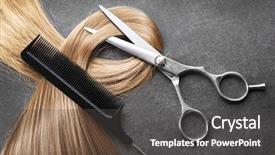  Presentation with hair - Beautiful presentation featuring hairdresser's scissors with comb backdrop and a dark gray colored foreground