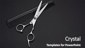  Presentation with hair salon scissors in black - PPT theme featuring hairdresser's scissors and comb background and a dark gray colored foreground