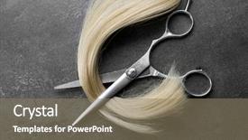  Presentation with hair - Amazing slides having hairdresser's scissors with strand backdrop and a coral colored foreground