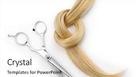  Presentation with hair - Amazing slide set having hairdresser's scissors with strand backdrop and a white colored foreground