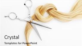  Presentation with hair - Slides enhanced with hairdresser's scissors with strand background and a white colored foreground