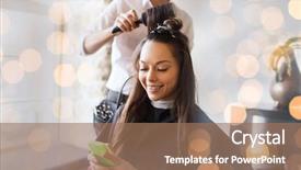  Presentation with hairdressing salon - Presentation theme with hairdressing - beauty hairstyle and people concept background and a coral colored foreground