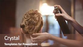  Presentation with hairdressing salon - Slide deck consisting of hairdressing - female hairdresser styling customers hair background and a tawny brown colored foreground