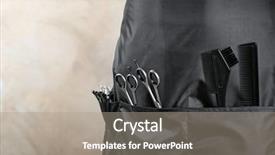  Presentation with black light - Slides having hairdressing - person in black apron background and a coral colored foreground