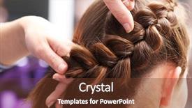  Presentation with professional - Slide deck featuring hairdressing - professional hairdresser braiding clients hair background and a tawny brown colored foreground