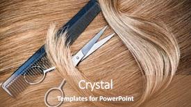  Presentation with hair - Slide deck enhanced with hairdressing - professional hairdresser scissors and comb background and a coral colored foreground