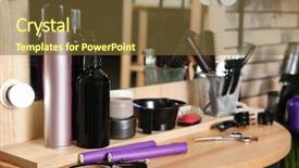  Presentation with hairdressing salon - Presentation theme enhanced with hairdressing - professional hairdresser set on table background and a tawny brown colored foreground