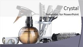  Presentation with professional - Amazing slide set having hairdressing - professional hairdresser tools isolated backdrop and a white colored foreground