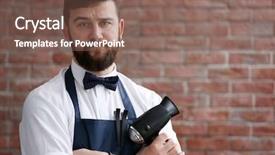  Presentation with vintage interior brick wall - Presentation theme with hairdressing - professional hairdresser with accessories background and a violet colored foreground