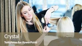  Presentation with barber - Beautiful PPT theme featuring hairdressing business - barber or stylist at work backdrop and a  colored foreground