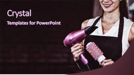  Presentation with hair brush - Beautiful slides featuring hairdressing business - female hairdresser holding brush backdrop and a wine colored foreground