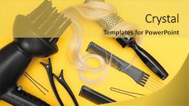  Presentation with accessories - Slides consisting of hairdressing business - hairdresser set with various accessories background and a yellow colored foreground