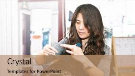  Presentation with hair salon - Beautiful PPT theme featuring hairdressing business - happy hairdresser cutting hair backdrop and a  colored foreground