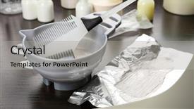  Presentation with hairdressing salon - Amazing PPT layouts having hairdressing salon - hairdresser accessories for coloring hair backdrop and a light gray colored foreground