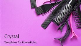  Presentation with hairdressing salon - Slides having hairdressing salon - hairdresser set with various accessories background and a lilac colored foreground