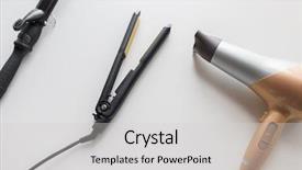  Presentation with curling - Beautiful slide deck featuring hairdryer hot styler and curl backdrop and a light gray colored foreground