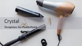 Presentation with curling - PPT theme with hairdryer hot styler or curl background and a light gray colored foreground
