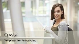  Presentation with dark building - PPT layouts having haired female student in university background and a soft green colored foreground