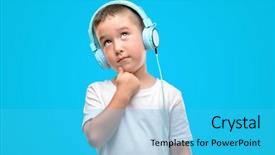  Presentation with brain child - PPT layouts enhanced with haired little child listening music background and a cyan colored foreground