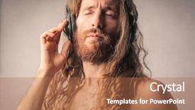  Presentation with listening - Theme enhanced with haired man listening to music background and a coral colored foreground