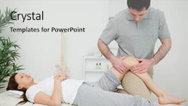  Presentation with black patient - Cool new slides with haired osteopath touching the knee backdrop and a light gray colored foreground