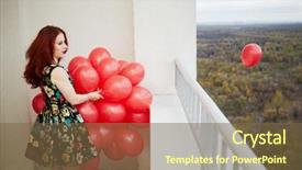  Presentation with highrise building - PPT layouts with haired woman holds in hand background and a tawny brown colored foreground