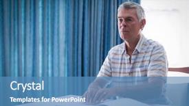  Presentation with blind - Beautiful slides featuring hairing impaired - blind man reading a braille backdrop and a teal colored foreground